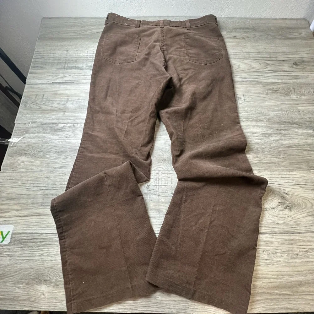 Vintage 70s Corduroy Pants Mens 35x32 Brown Flare Wide Leg Ideal Zipper Retro